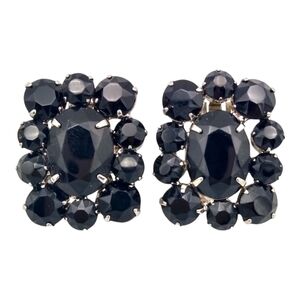 Vintage Black Juliana Earrings, Black Glass Earrings, Large Black Clip Earrings!